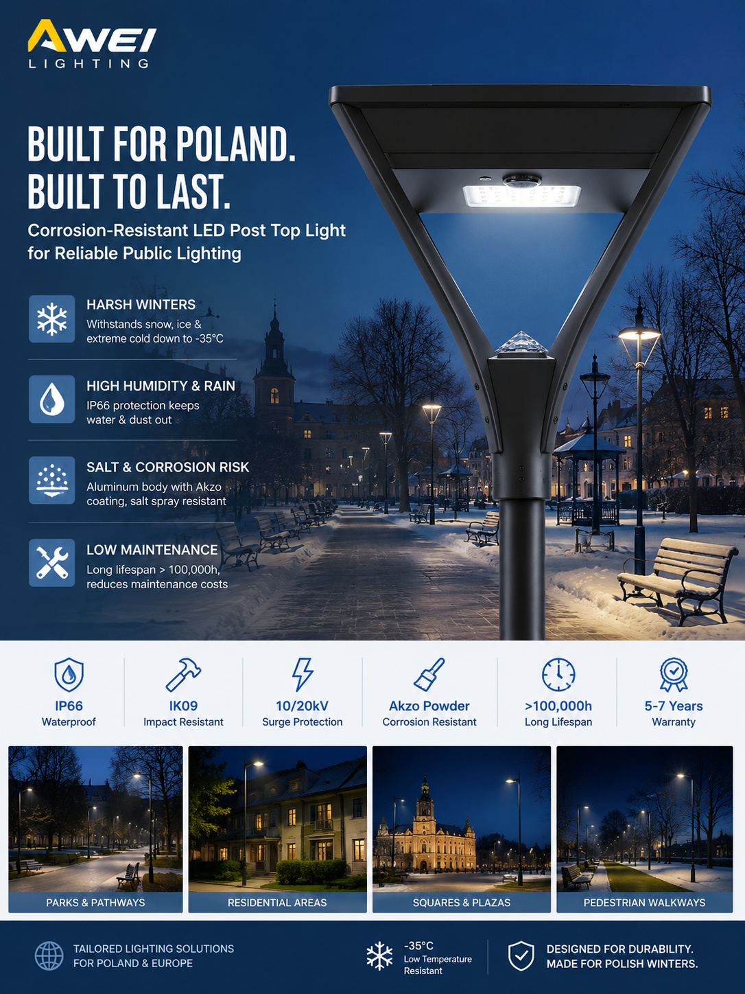 Últimos blogs da empresa sobre Postes de LED resistentes à corrosão apoiam o desenvolvimento da iluminação pública durante a renovação urbana da Polônia